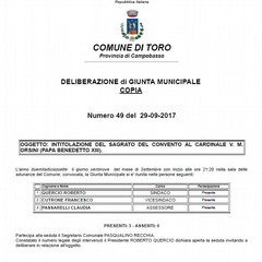 DELIBERA DELLA GIUNTA MUNICIPALE DI TORO Foto