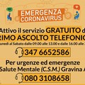 Emergenza Covid-19, attivato un servizio di primo ascolto