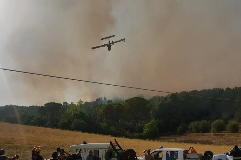 mezzi in azione per incendio bosco