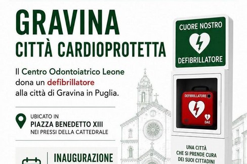 Gravina “città cardioprotetta”: il Centro Odontoiatrico Leone dona un defibrillatore alla città